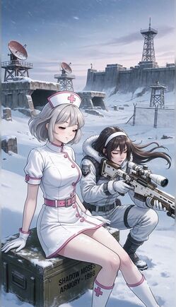 Anime Nurse and Sniper Guard Frozen Military Outpost