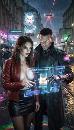 Cyberpunk Duo Exploring Secrets in a Neon Rainy City