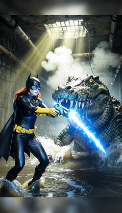 Batgirl Battles a Giant Crocodile in Flooded Sewers