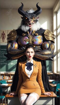 Seductive Teacher Confronts a Massive Demonic Beast in Classroom