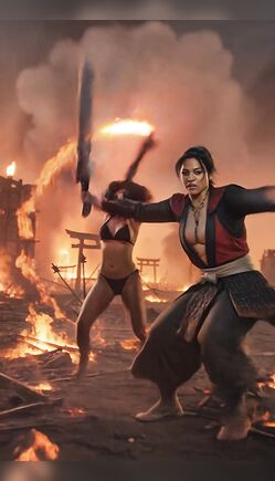 Fiery Warrior Duel Ignites the Burning Night Battlefield