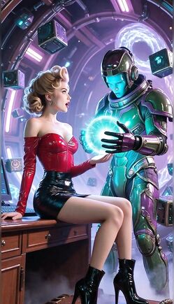 Retro Space Beauty Encounters a Mysterious Futuristic Android