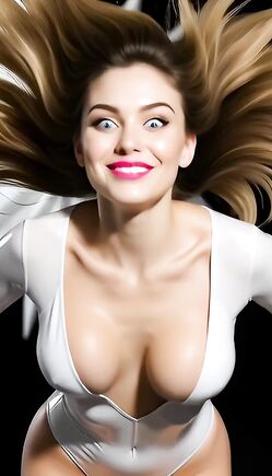 Glamorous Blonde Model Posing in Elegant White Bodysuit Studio