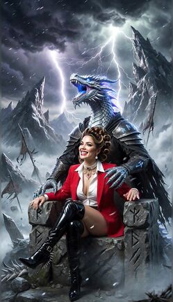 Powerful Queen Commands Storm Dragon Across Frozen Fantasy Kingdom