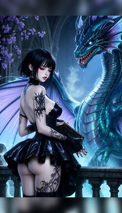 Dark Gothic Sorceress Summons Mystic Dragon Under Moonlit Fantasy Sky