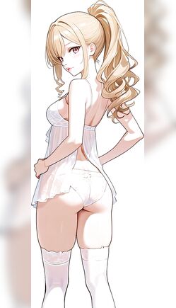 Blonde Anime Girl Posing in Sheer Lingerie