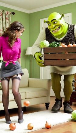 Sexy Secretary Teases Ogre With Fruit In Living Room