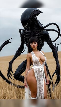 Mysterious Desert Beauty Walks Beside Terrifying Alien Creature