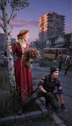 Post Apocalyptic Survivor Protects Mysterious Red Dressed Woman
