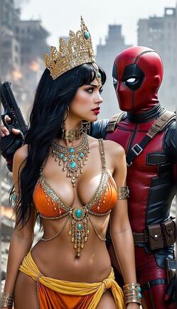 Deadpool Escorts Exotic Queen Through Chaotic Urban Battlefield Streets