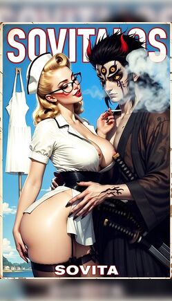 Curvy Blonde Nurse Pinup Teased by Horned Demon Samurai