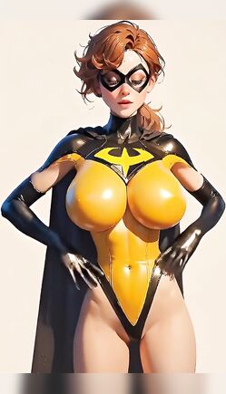Curvy Redhead Batgirl Cosplay Teases in Glossy Yellow Suit