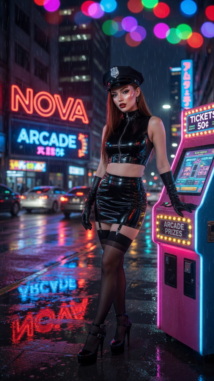Neon Police Girl Arcade Night