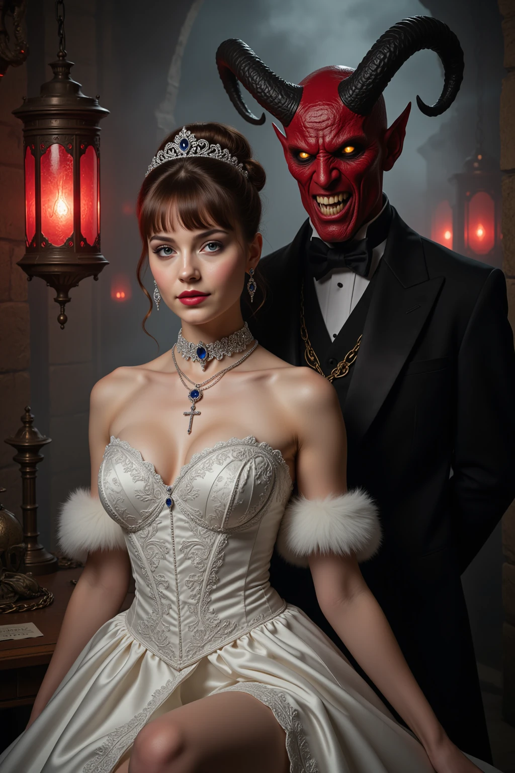 Innocent Bride with Menacing Red Demon Gothic Horror Fantasy Series
