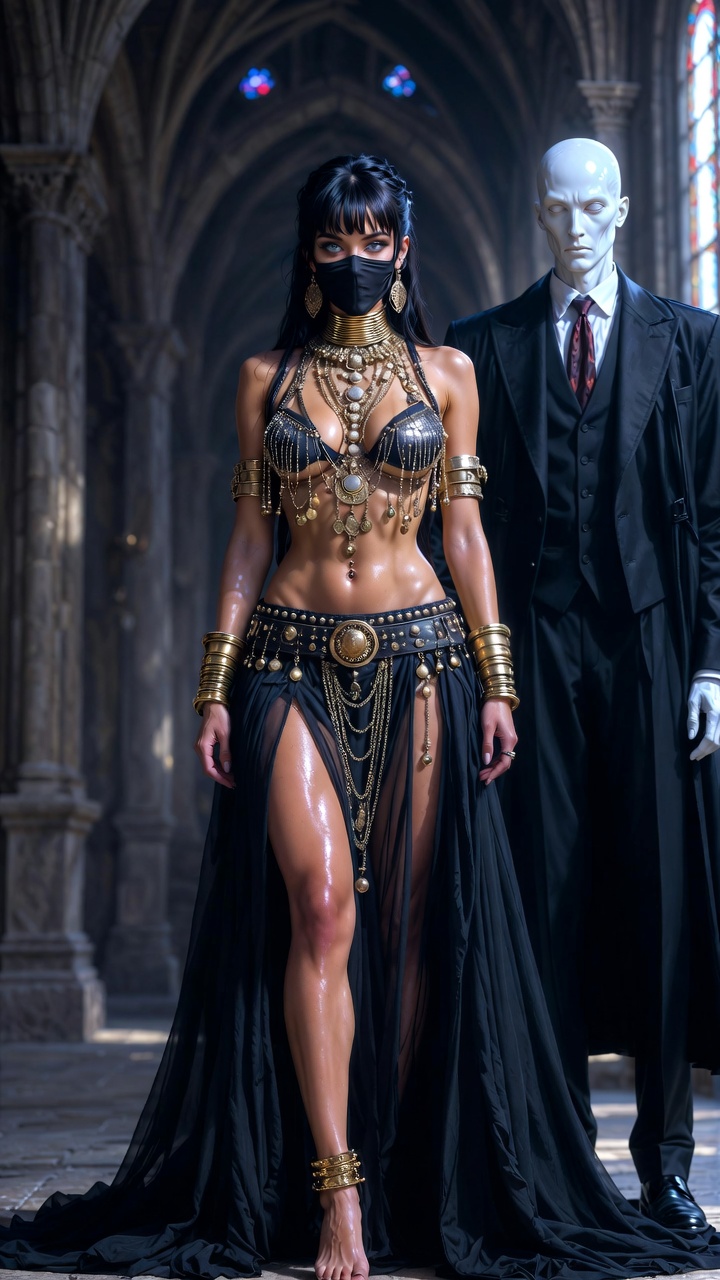 Veiled Temptress and the Faceless Tuxedo Sentinel