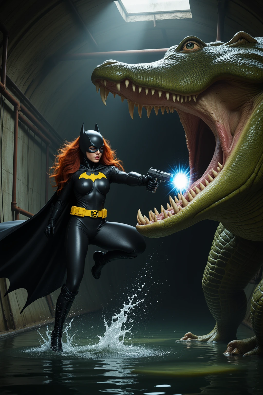 Batgirl vs Giant Crocodile in Sewer
