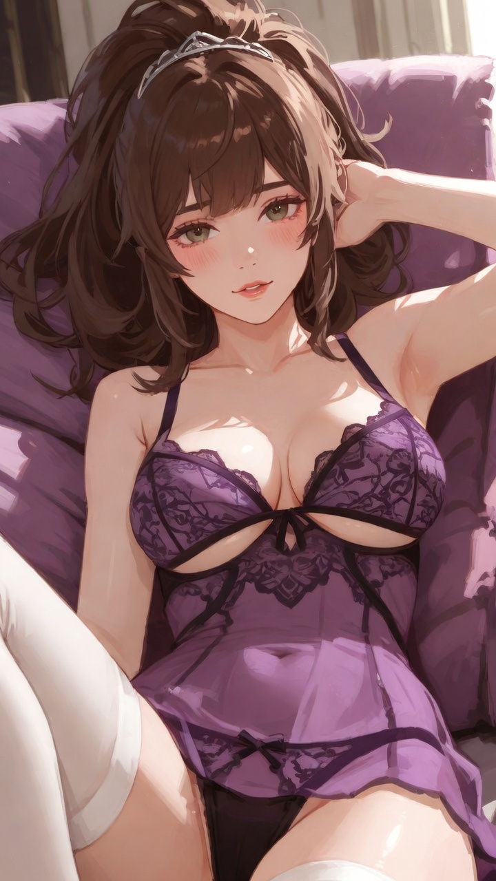 Soft Lounge Elegance in Violet Lace Lingerie