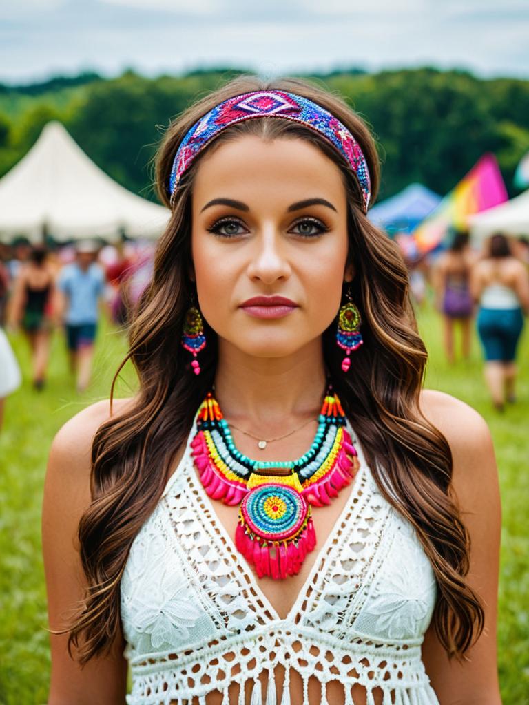 Boho Festival Portraits with White Lace Top and Tribal Jewelry