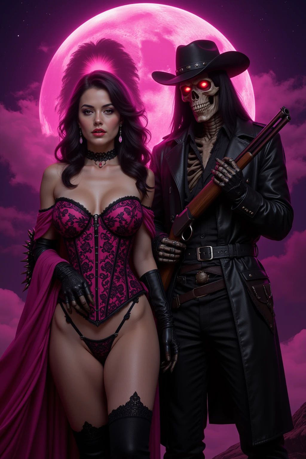 Gothic Vampire Queen and Undead Gunslinger Pink Moon Series