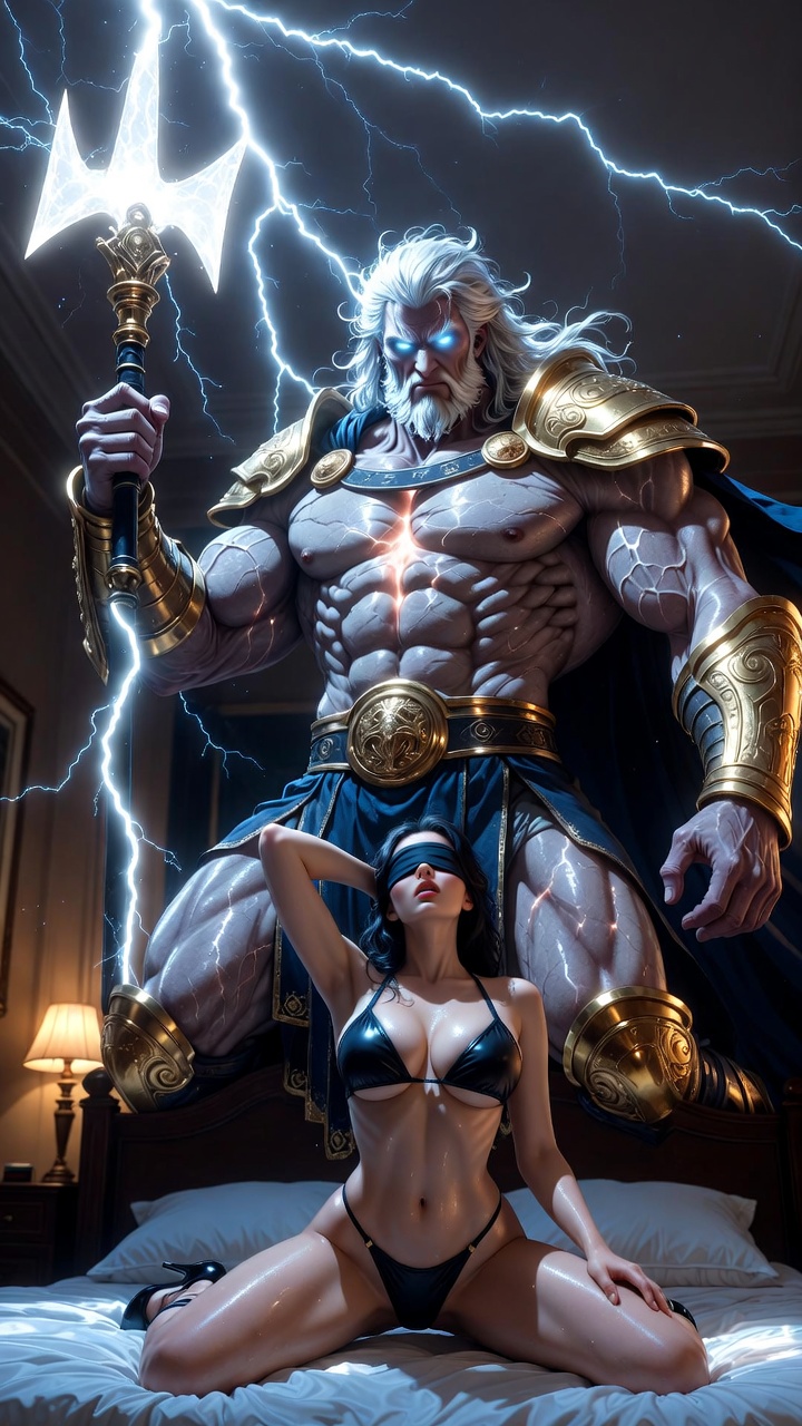 Blindfolded Mortal Submits to Thunder God's Power