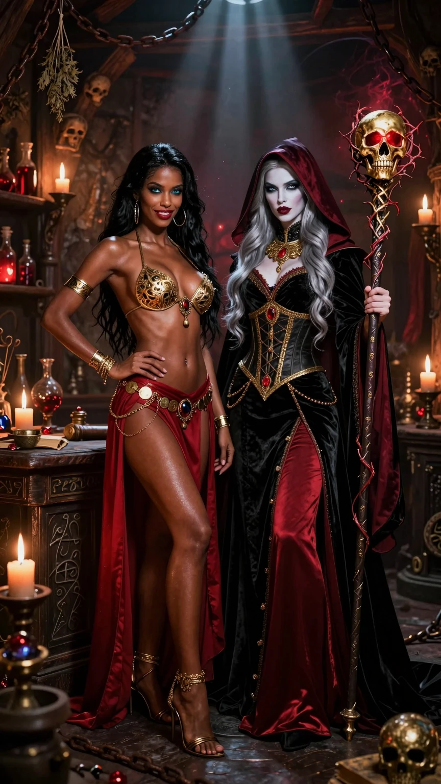 Crimson Sorceress and Golden Veiled Temptress