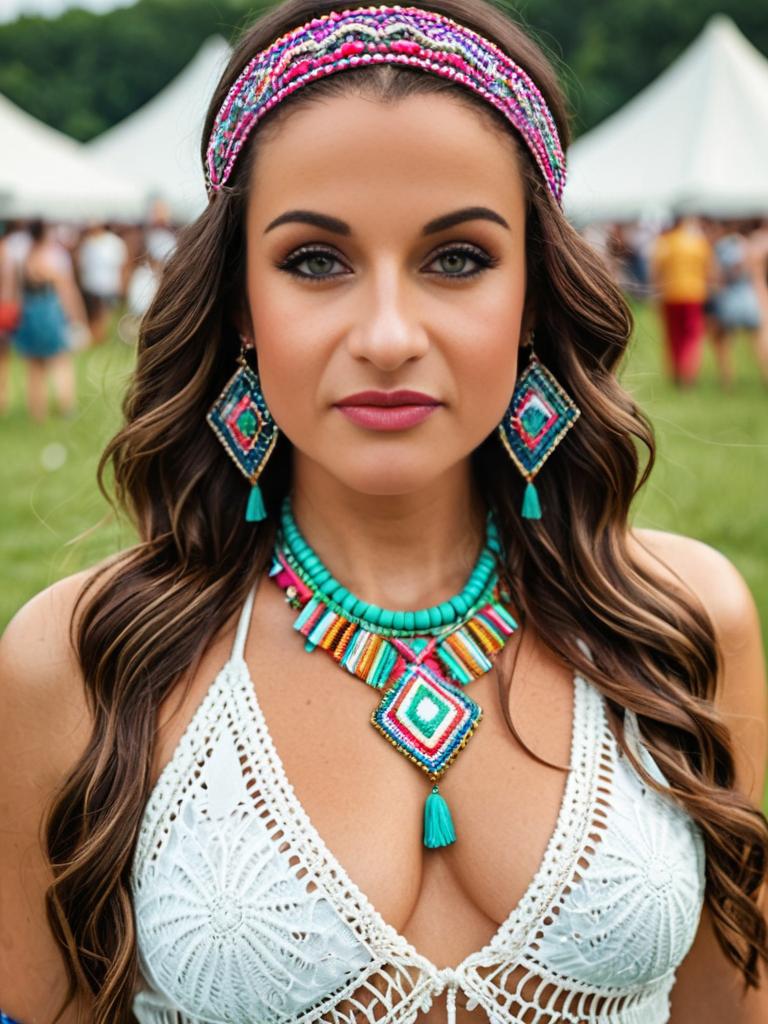 Boho Festival Portraits with White Lace Top and Tribal Jewelry
