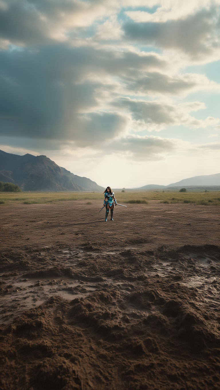 Steel Valkyrie Rising Across Desert Battlefield