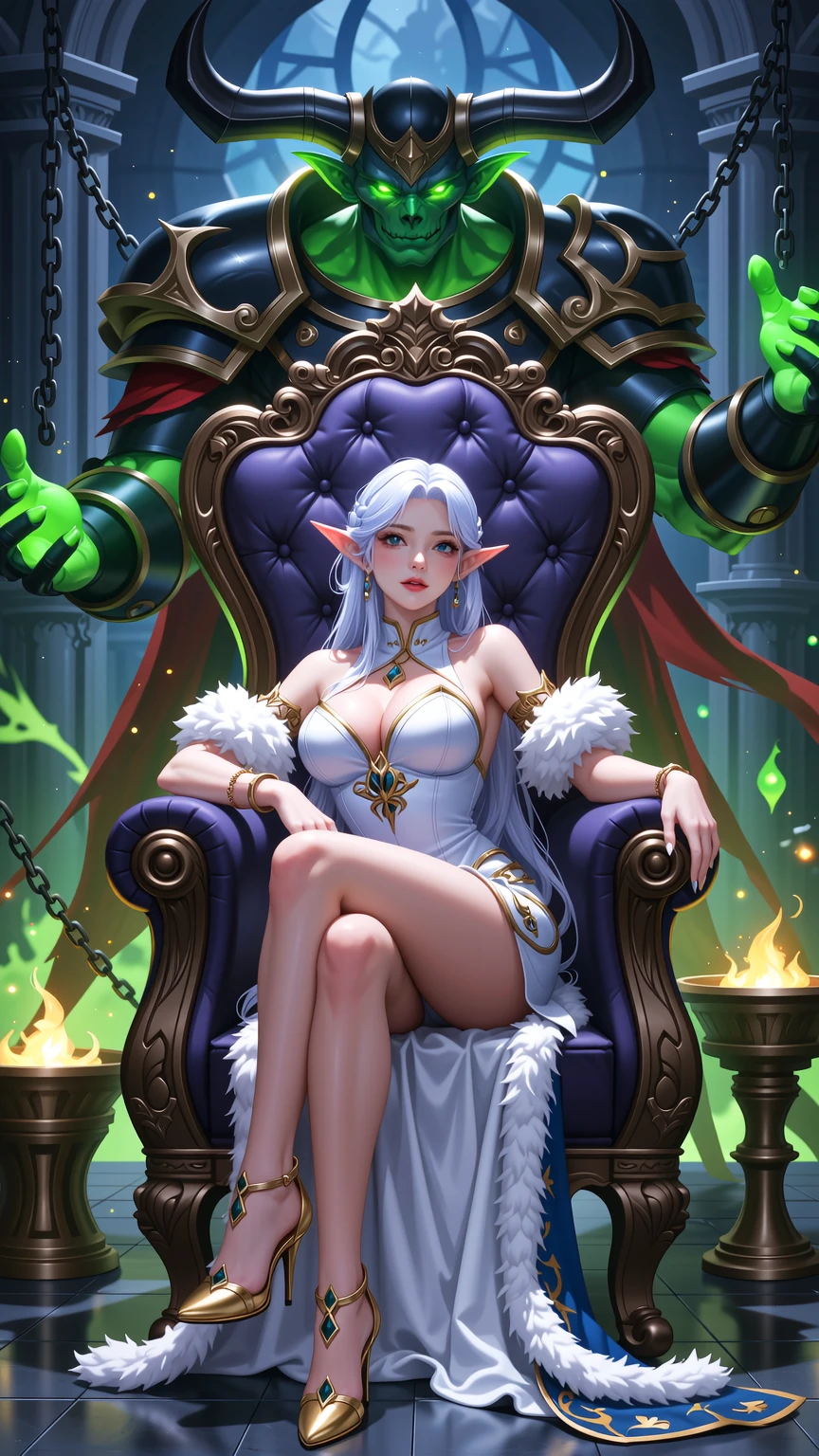 Enchanting White-Haired Elf Sorceress in Mystic Chamber