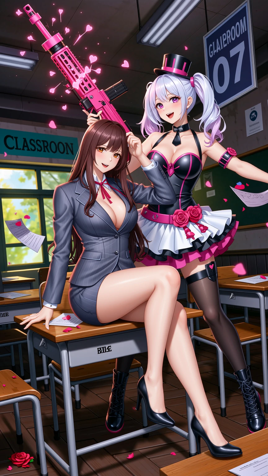 Seductive Businesswoman Posing with Harley Quinn