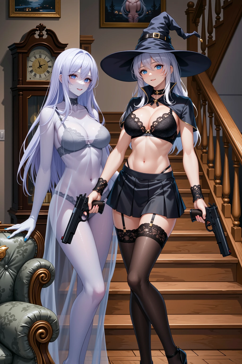Blonde Witch with Guns and Ghostly Companion