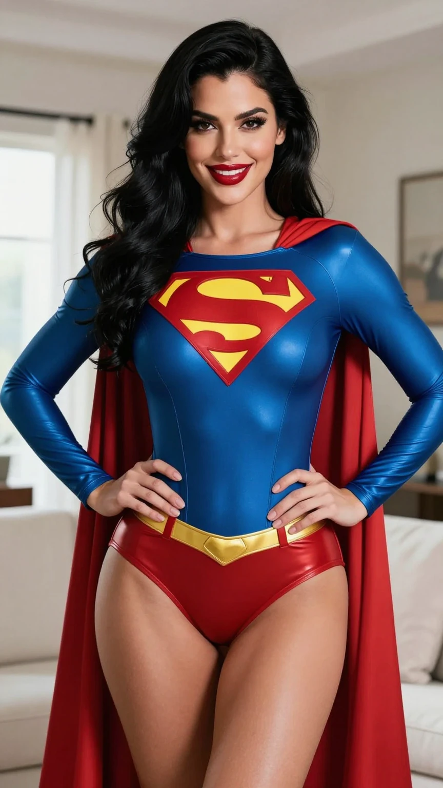 Sultry Voluptuous Woman in Classic Superman Costume