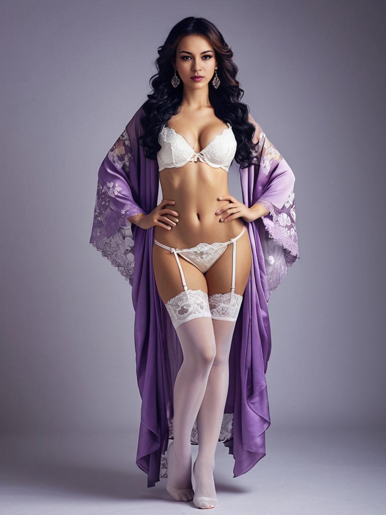 Golden Silk Fantasy in White Lace and Stockings