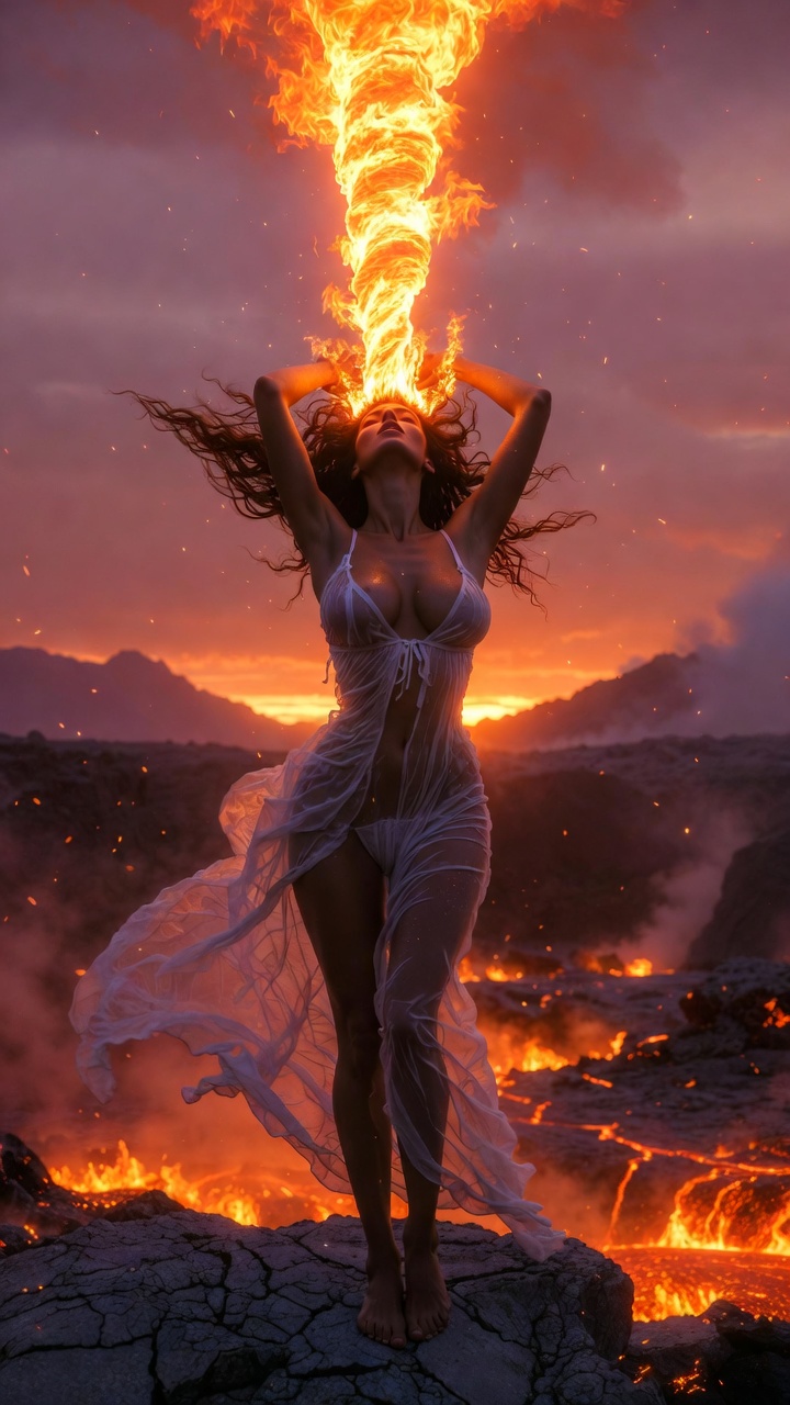 Fire Crown Sorceress in Volcanic Canyon Sunset