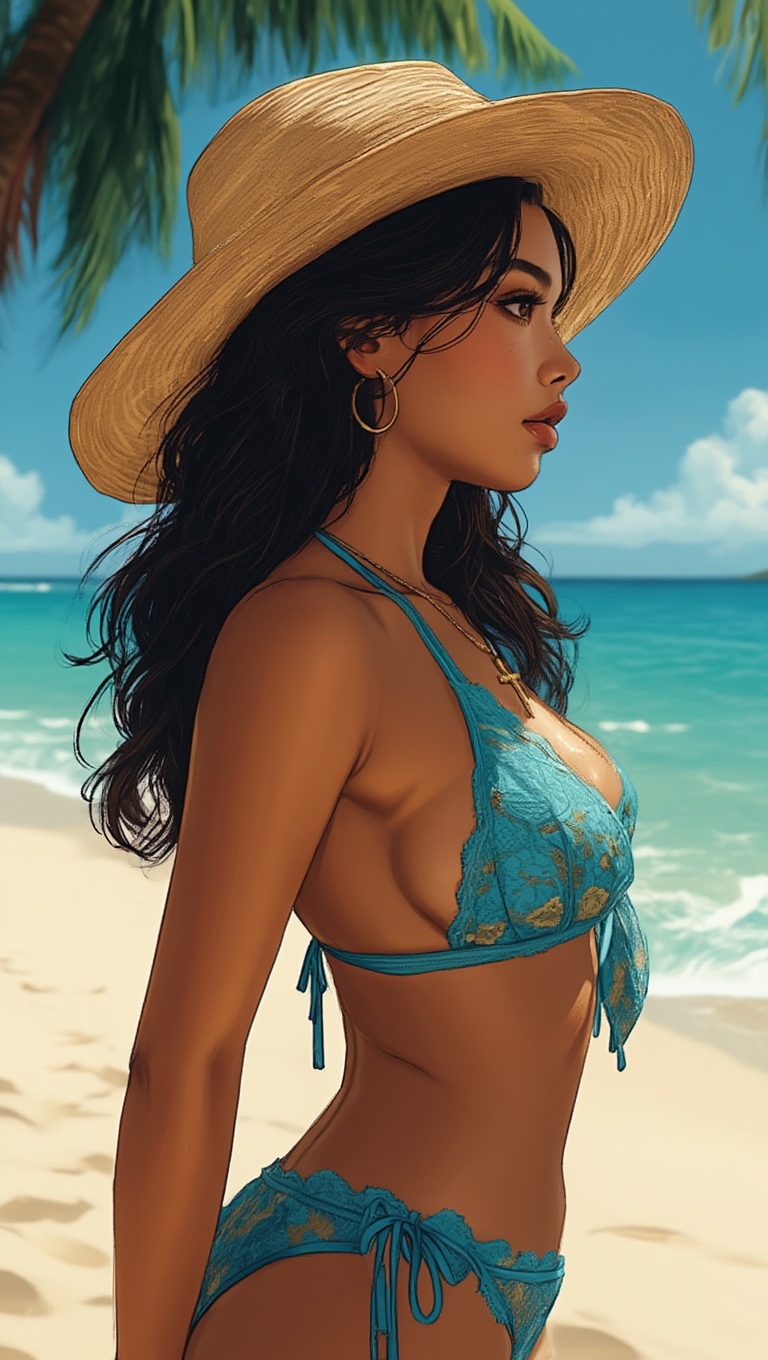 Tropical Turquoise Bikini Beach Sunlight Portrait Collection