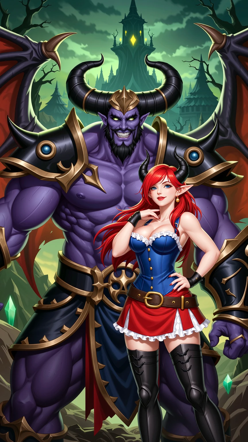 Seductive Red Demoness with Purple Demon Lord