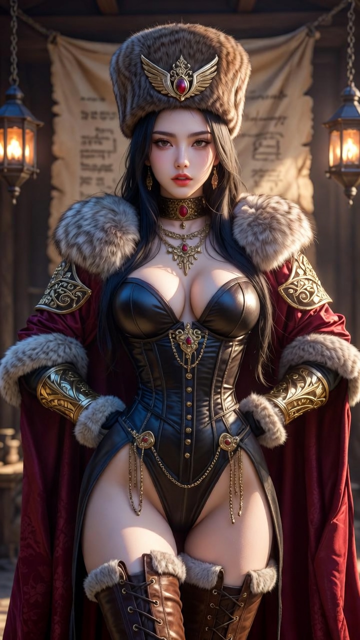 Fur-Crowned Leather Empress – Crimson Dominion
