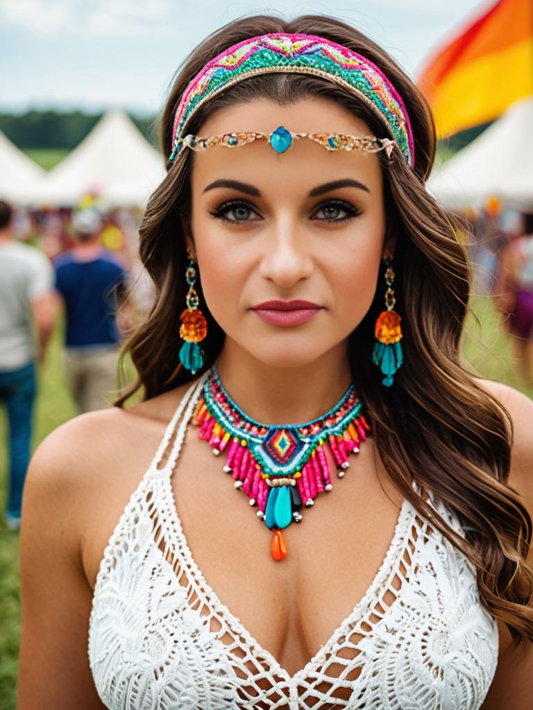 Boho Festival Portraits with White Lace Top and Tribal Jewelry