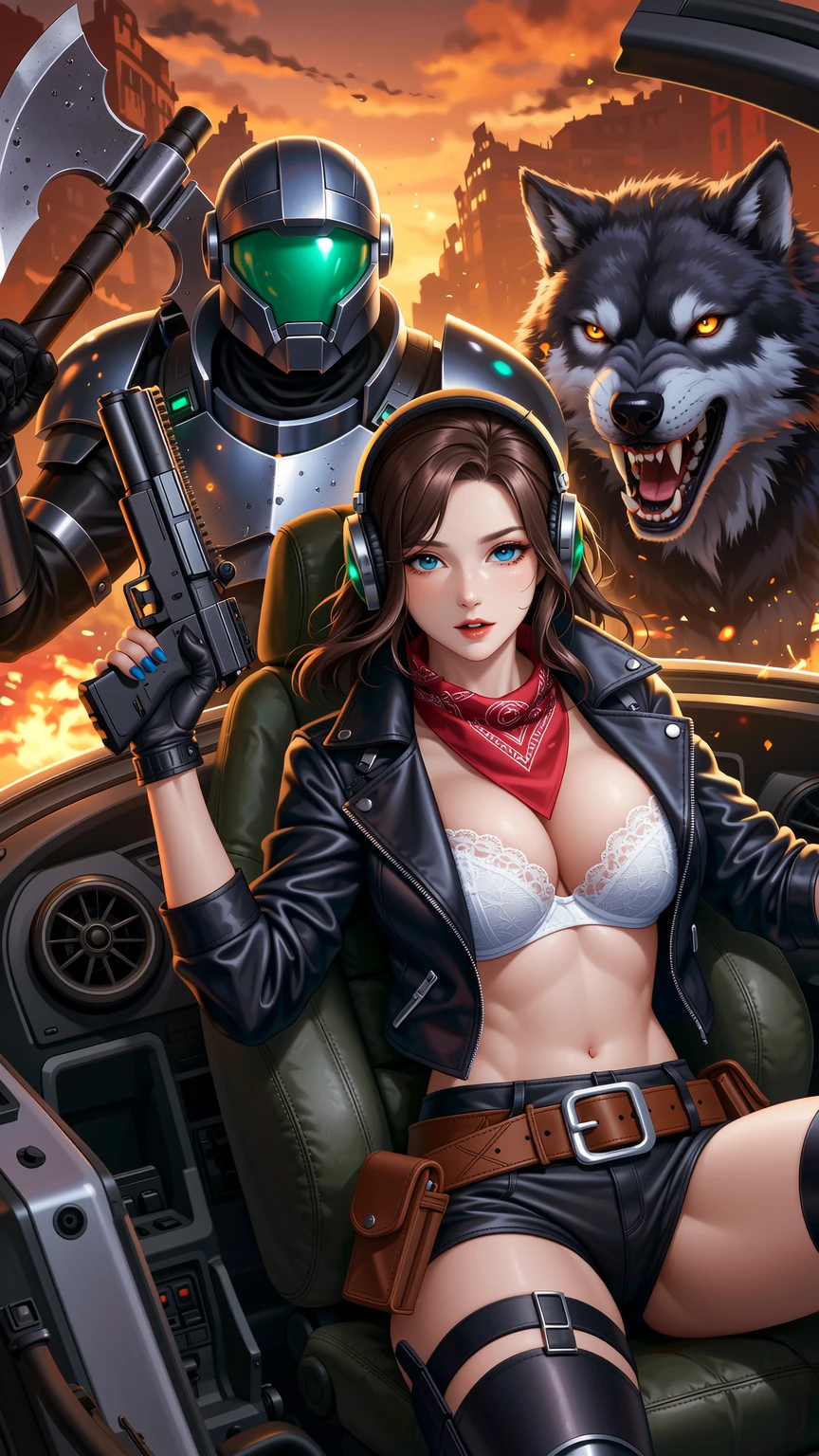 Fierce Brunette Shotgun Driver in Hellfire Wasteland