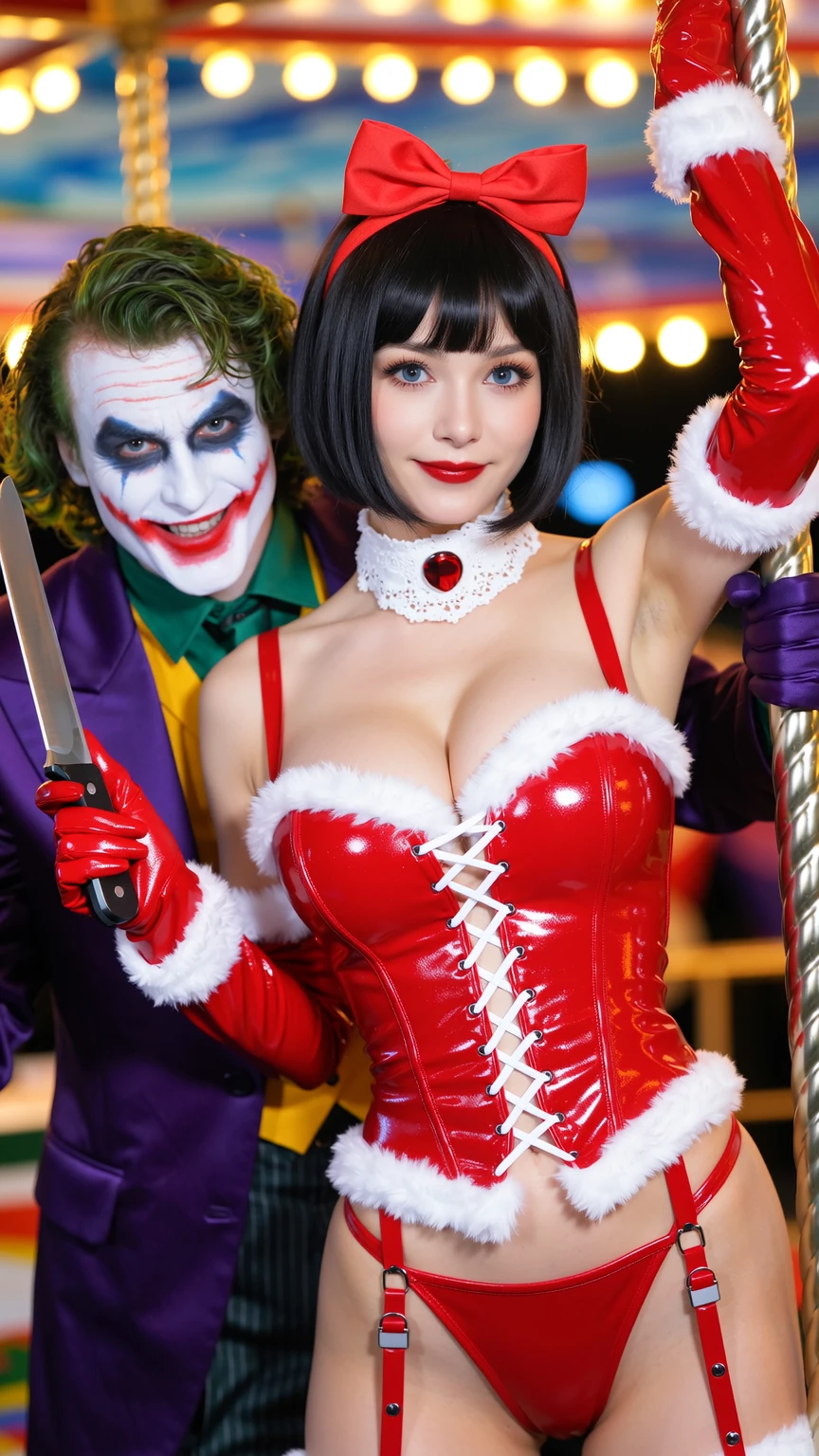 Sexy Mrs Claus with Joker at Carnival