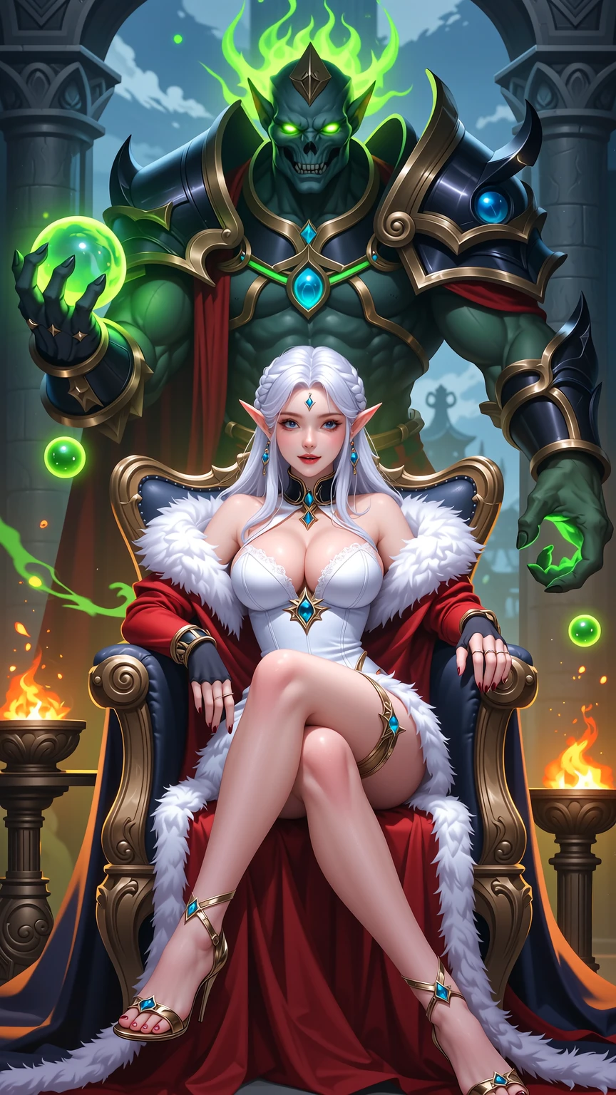 Enchanting White-Haired Elf Sorceress in Mystic Chamber