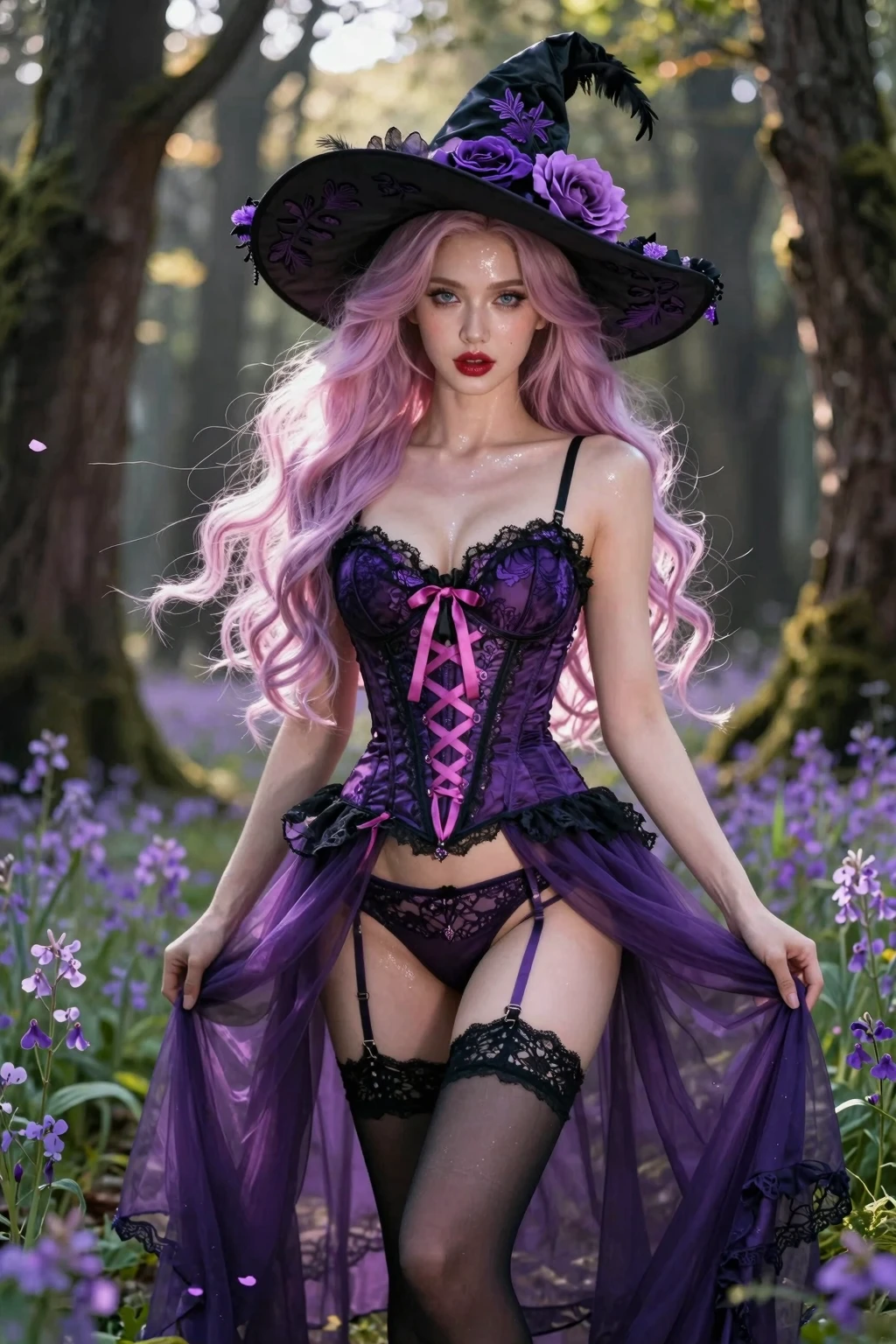 Enchanted Purple Witch in Lace Corset Magical Forest Fantasy Series