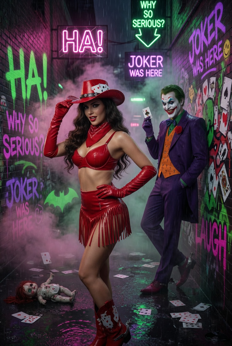 Cowgirl in Red Leather Meets Joker Alley