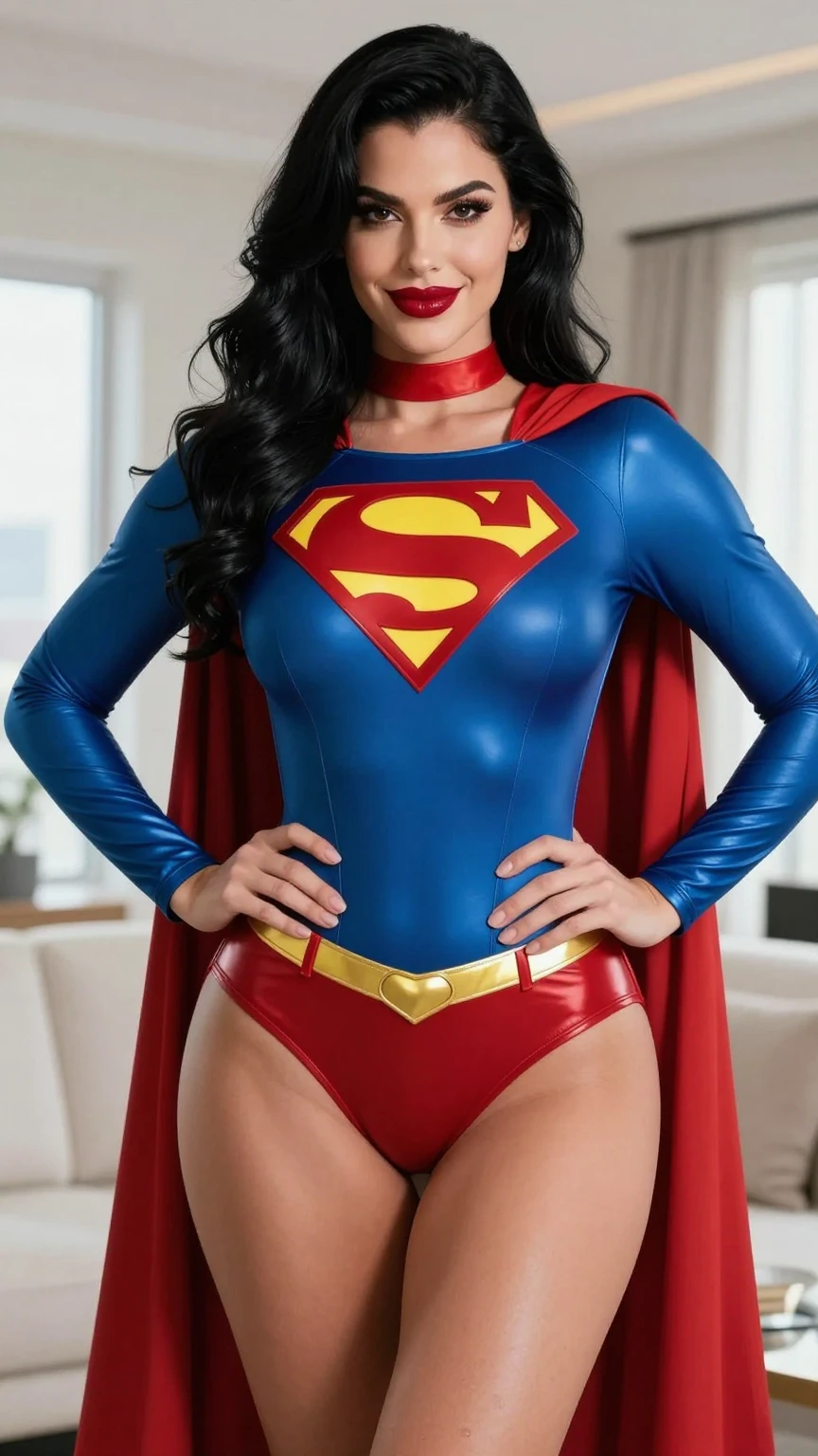 Sultry Voluptuous Woman in Classic Superman Costume