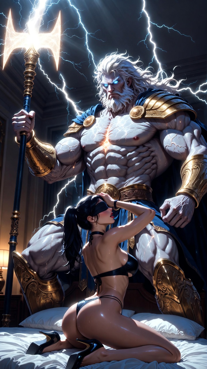 Blindfolded Mortal Submits to Thunder God's Power