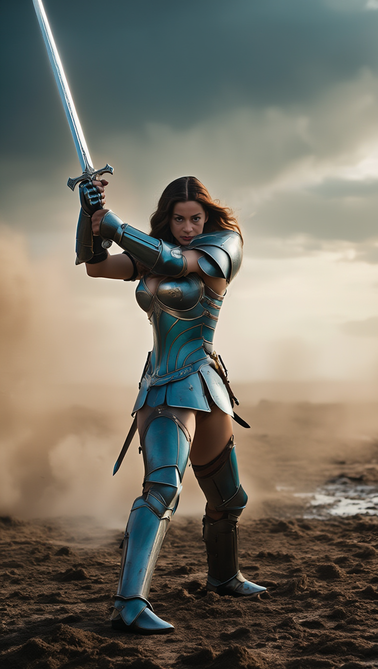 Steel Valkyrie Rising Across Desert Battlefield