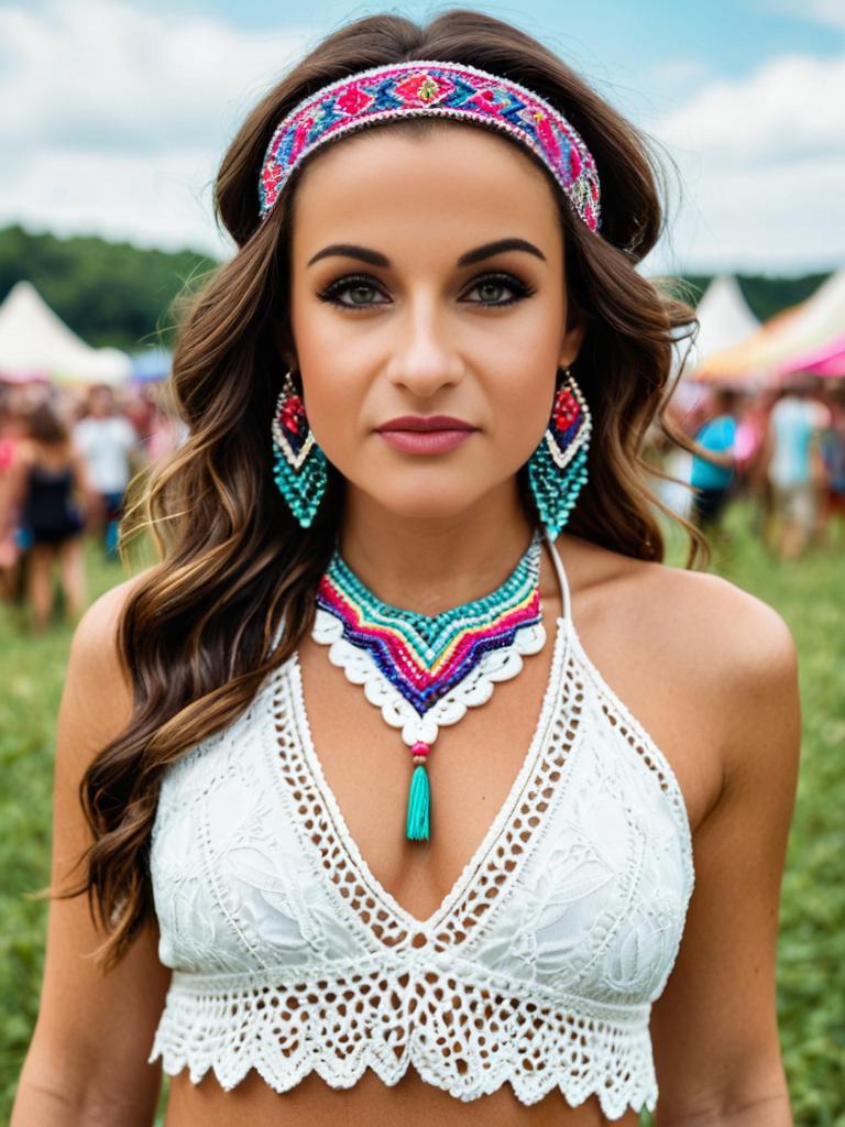 Boho Festival Portraits with White Lace Top and Tribal Jewelry