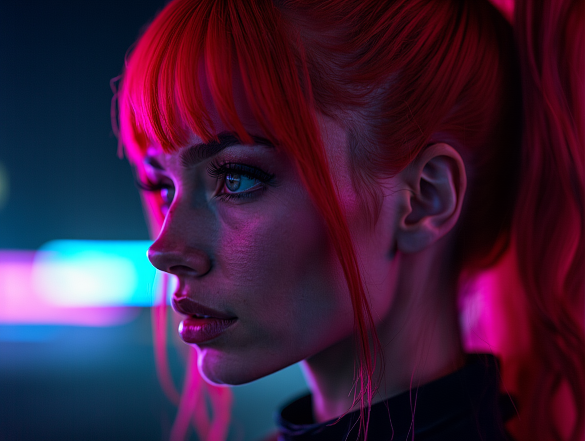 Neon Cyberpunk Street Warrior in Rain-Soaked City