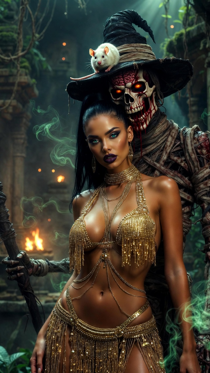 Jungle Necromancer Witch and Golden Chain Temptress