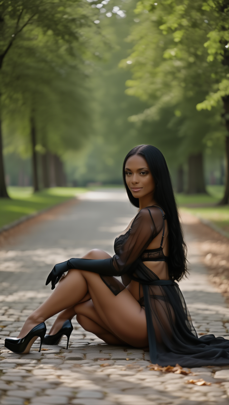 Sheer Black Lingerie Fashion Editorial in Urban Park