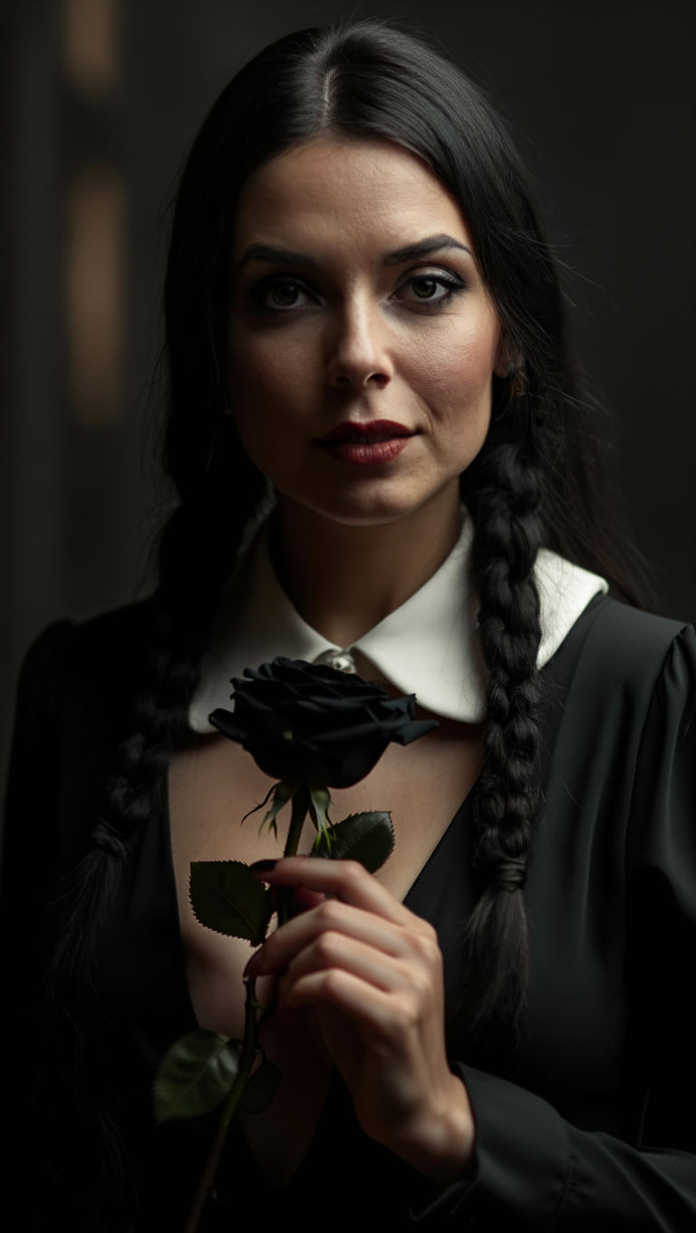 Black Rose Widow: Gothic Muse in Shadowed Corridors